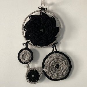 Boho black and variegated grey yarn wall decor